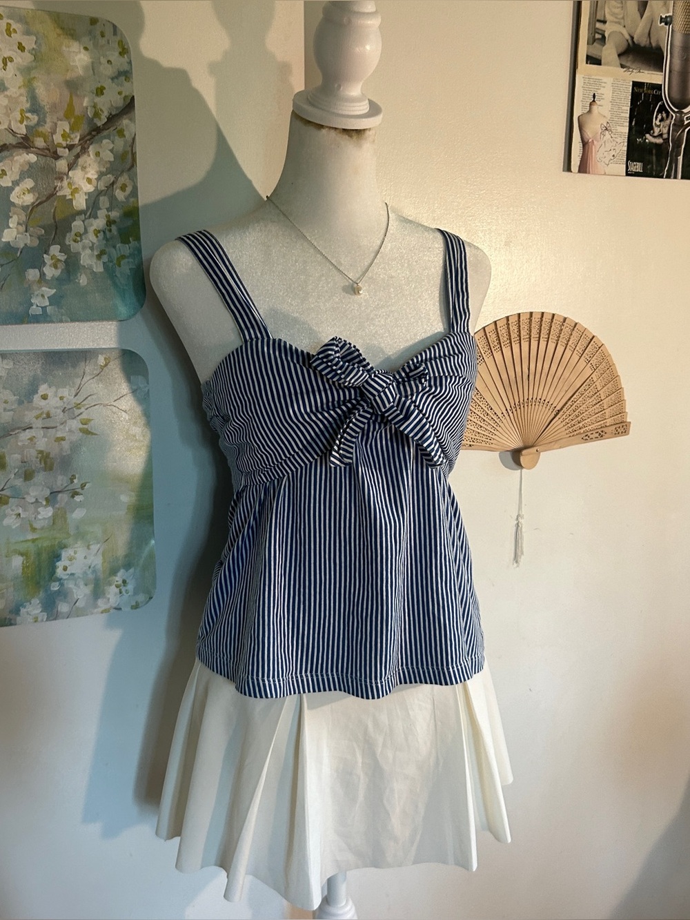 Striped Navy Tie-Front Tank Top - Women